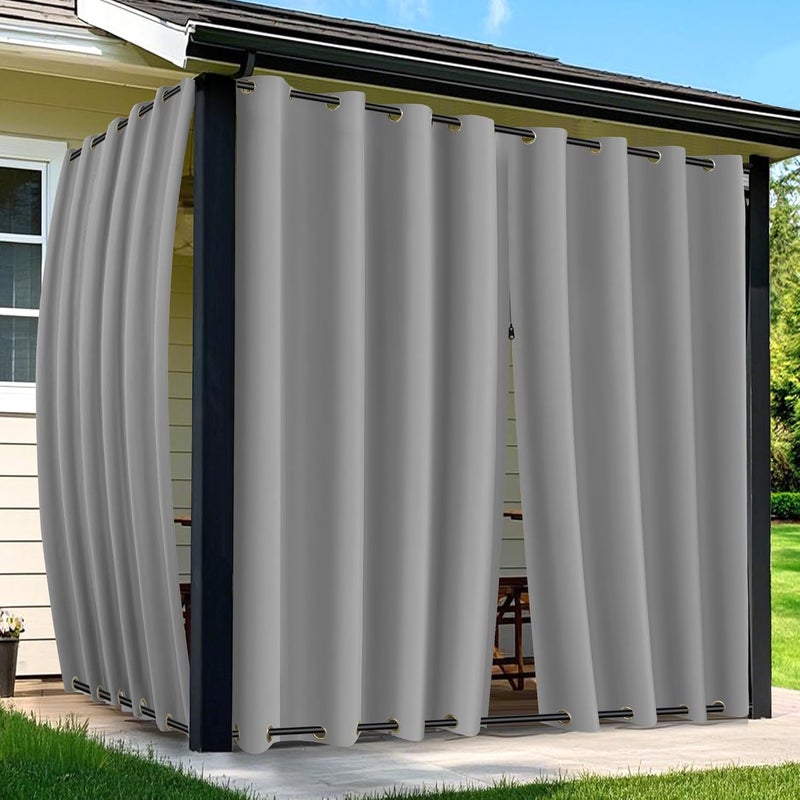 Arfntevss Outdoor Curtains for Patio Waterproof 2 Panels Blackout Extra Wide Curtains with Zipper Top & Bottom Grommet Sun Blocking Outdoor Privacy Drape for Gazebo Porch Pergola (110x96, Grey) - Image 1